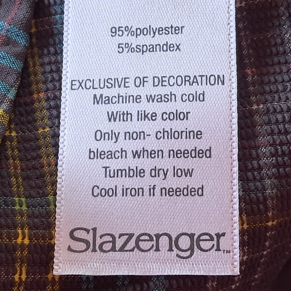Slazenger Plaid Golf Shorts Grey‎ Teal Yellow Size 14 Activewear Stretch Pockets - Picture 7 of 7